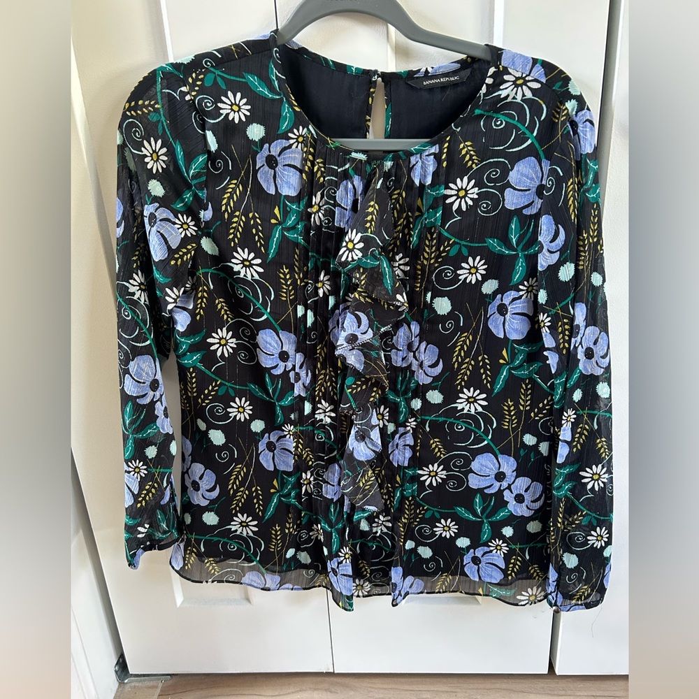 Banana Republic Black Floral Blouse XS